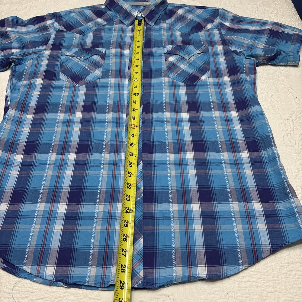 Roper Western Pearl Snap Shirt Mens X-Large Blue Plaid Embellished - Picture 3 of 12